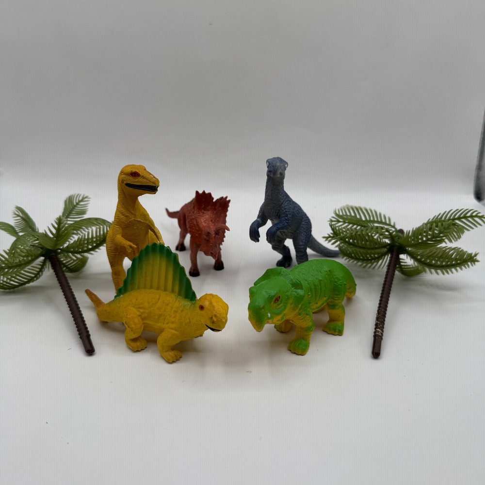 Funrise Dinosaur Figure Lot Kids Multi 1990 Vintage Plastic Toy Set 7pc Trees